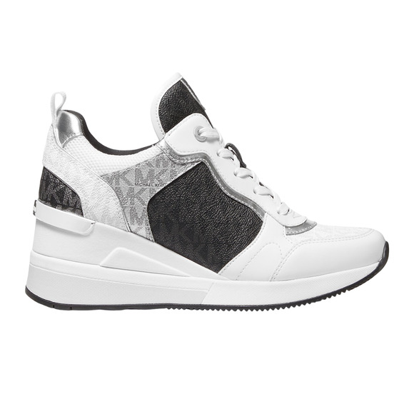 Michael Kors Crista Trainer MK Signature Logo Lace Up Sneakers Black/Multi Nib - Picture 2 of 6